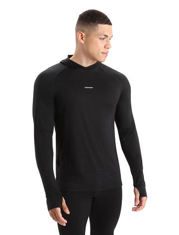 Men's Icebreaker Cool-Lite™ Merino Hoodie Long Sleeve Black | CA 1719DFMN